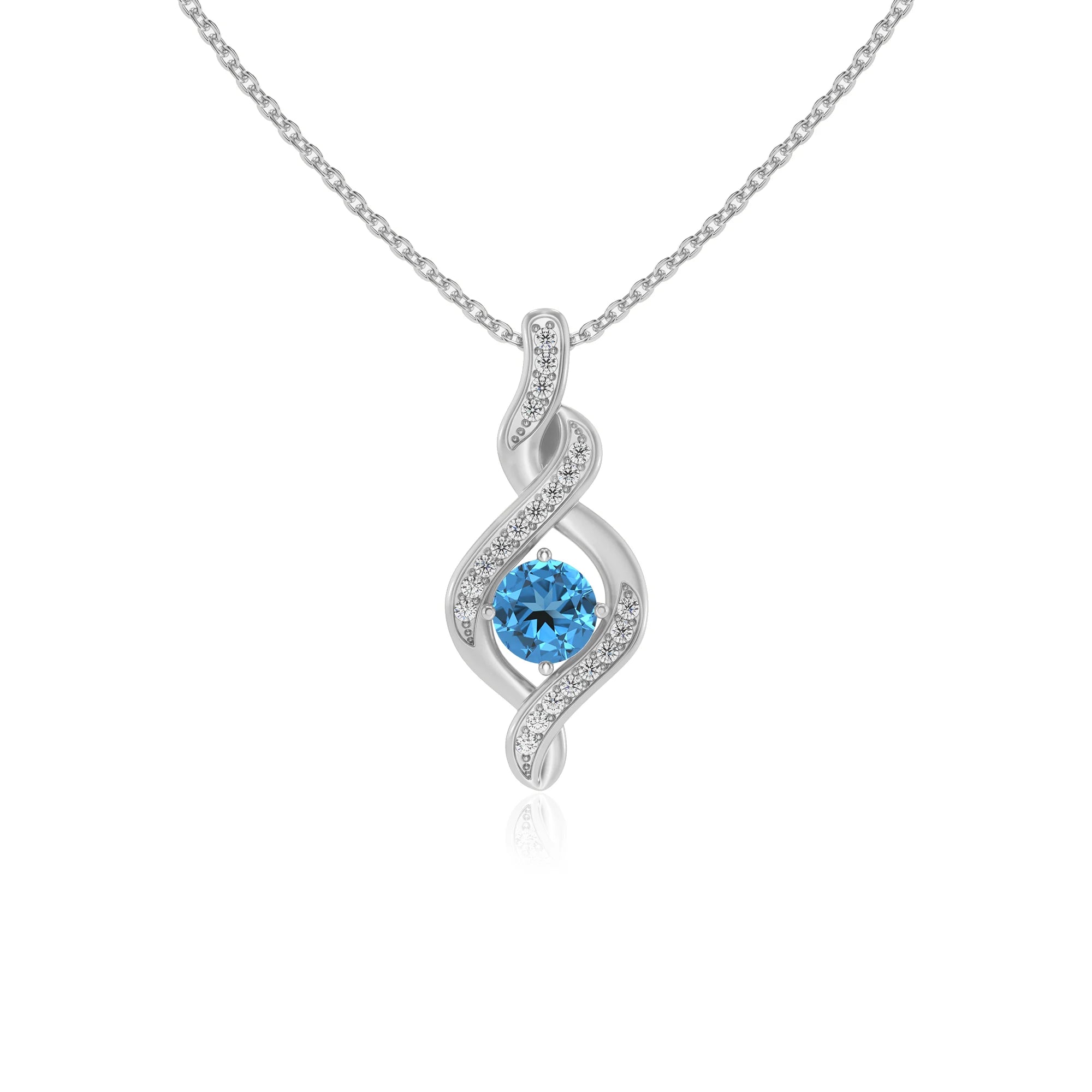 natural swiss-blue-topaz round solitaire necklaces in platinum 