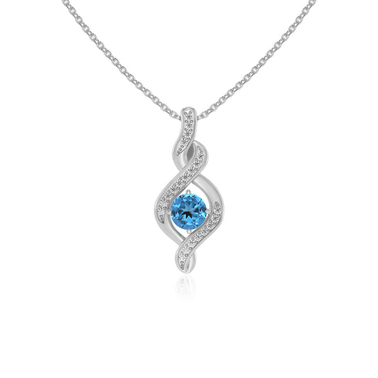 natural swiss-blue-topaz round solitaire necklaces in platinum 