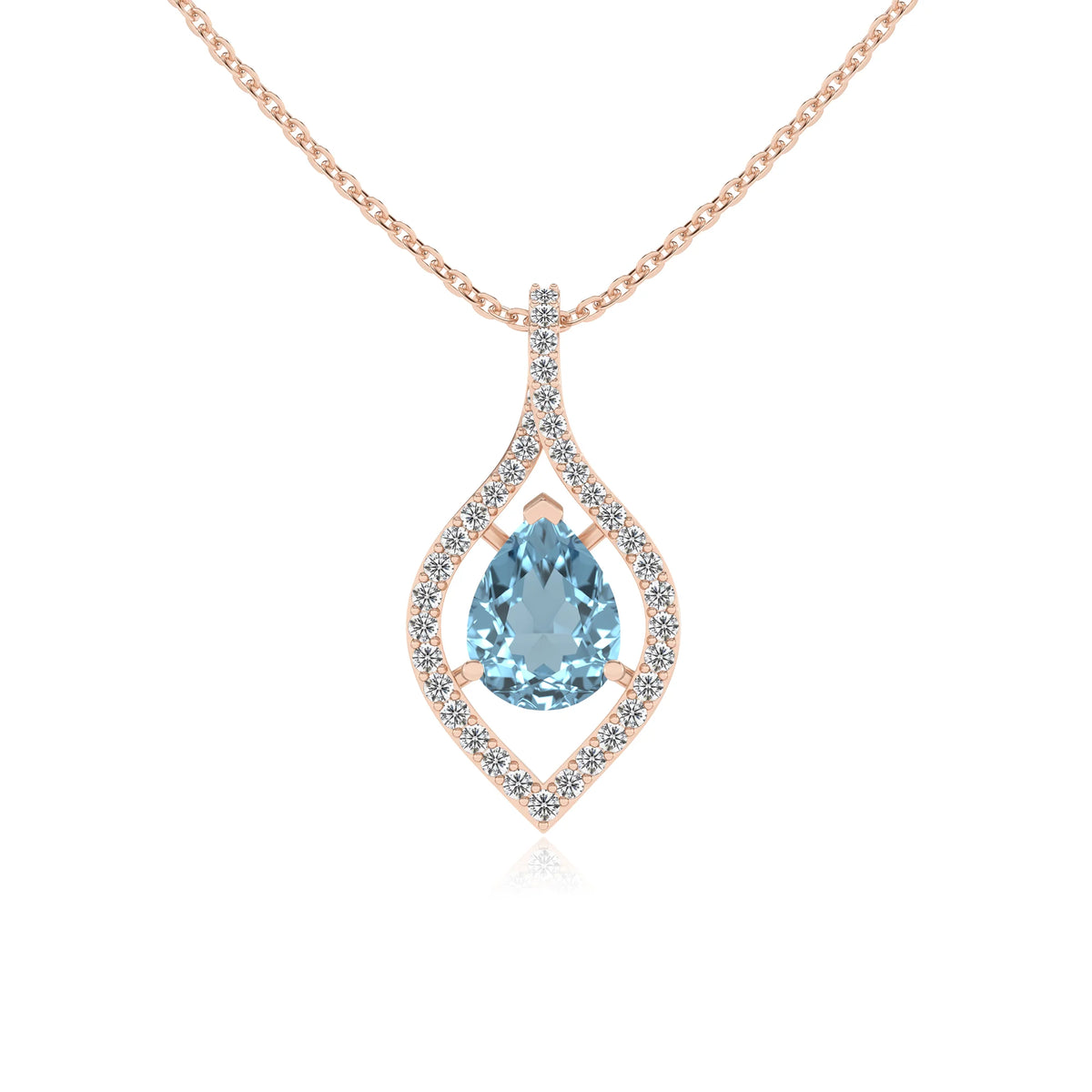 lab grown aquamarine pear infinity necklaces in rose gold 