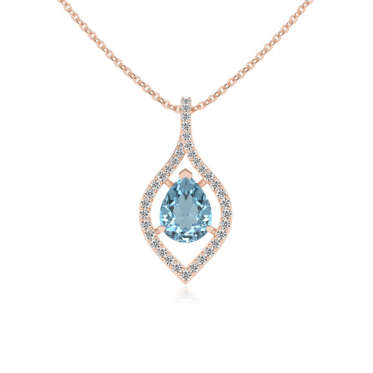 lab grown aquamarine pear infinity necklaces in rose gold 