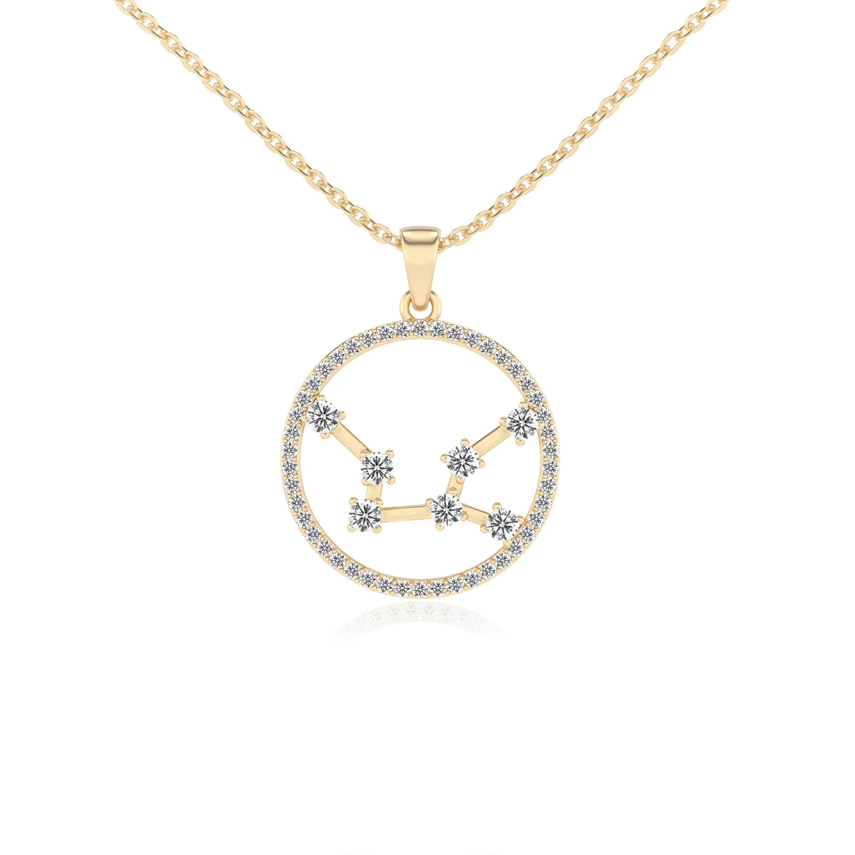 lab grown moissanite round necklaces in yellow gold 