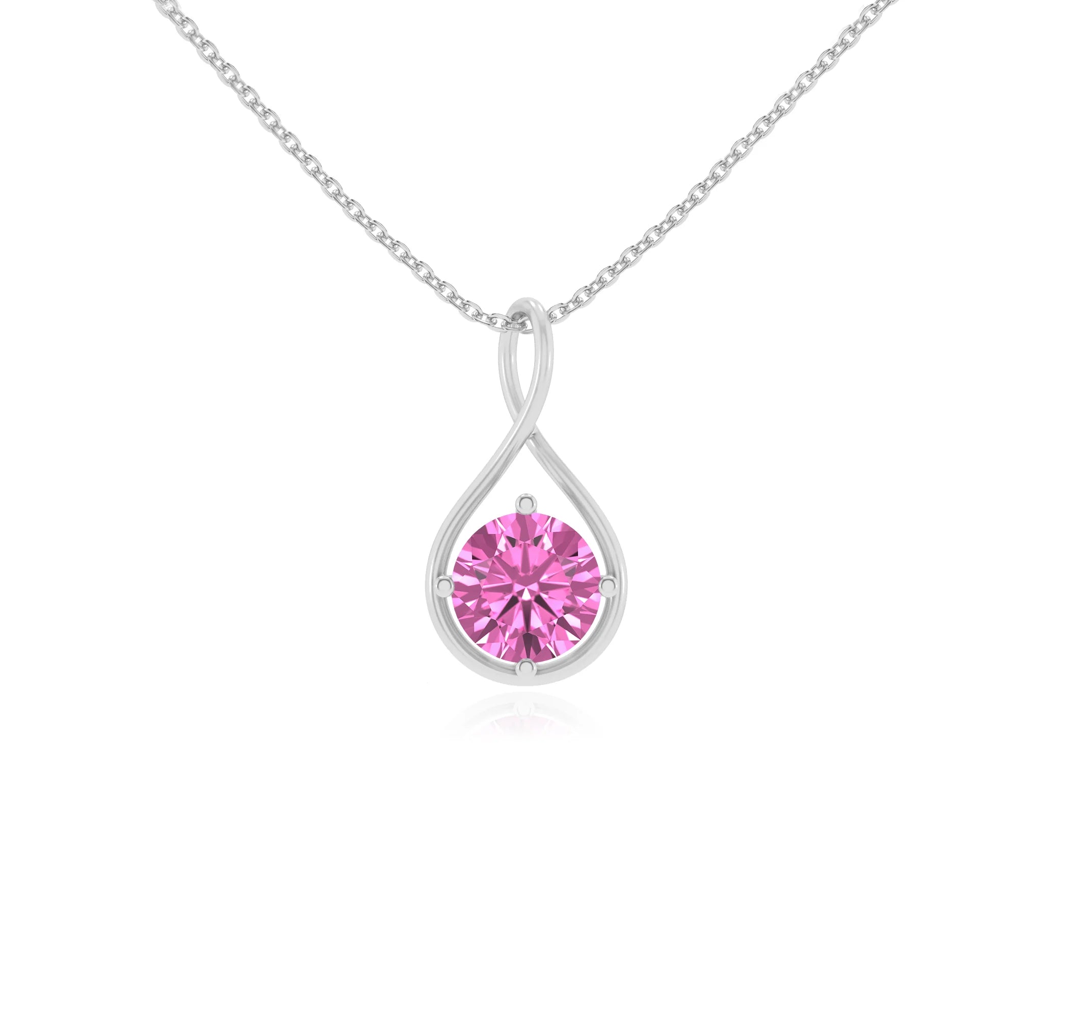 lab grown pink-sapphire round solitaire necklaces in white gold 