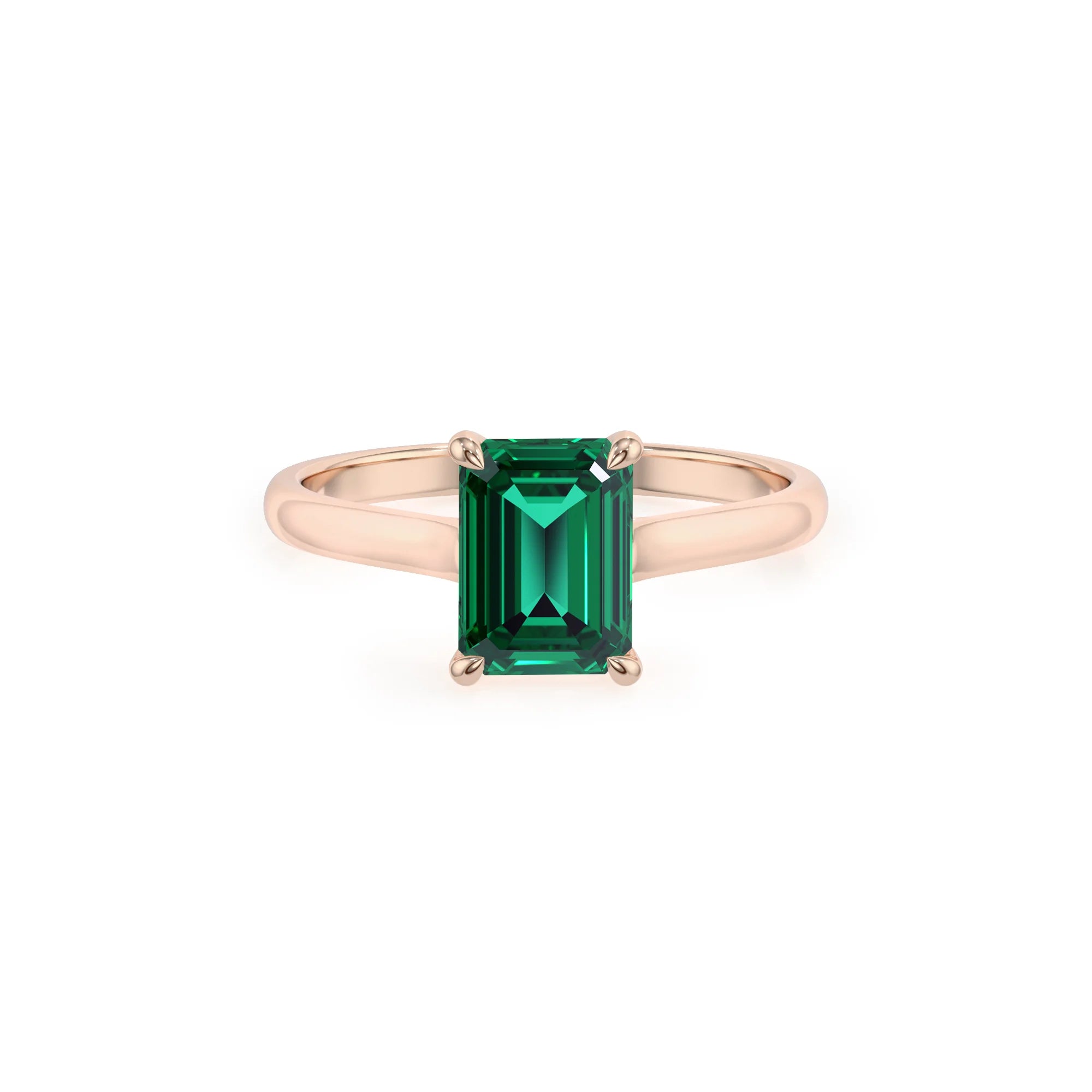 lab grown emerald octogon cut solitaire rings in rose gold 