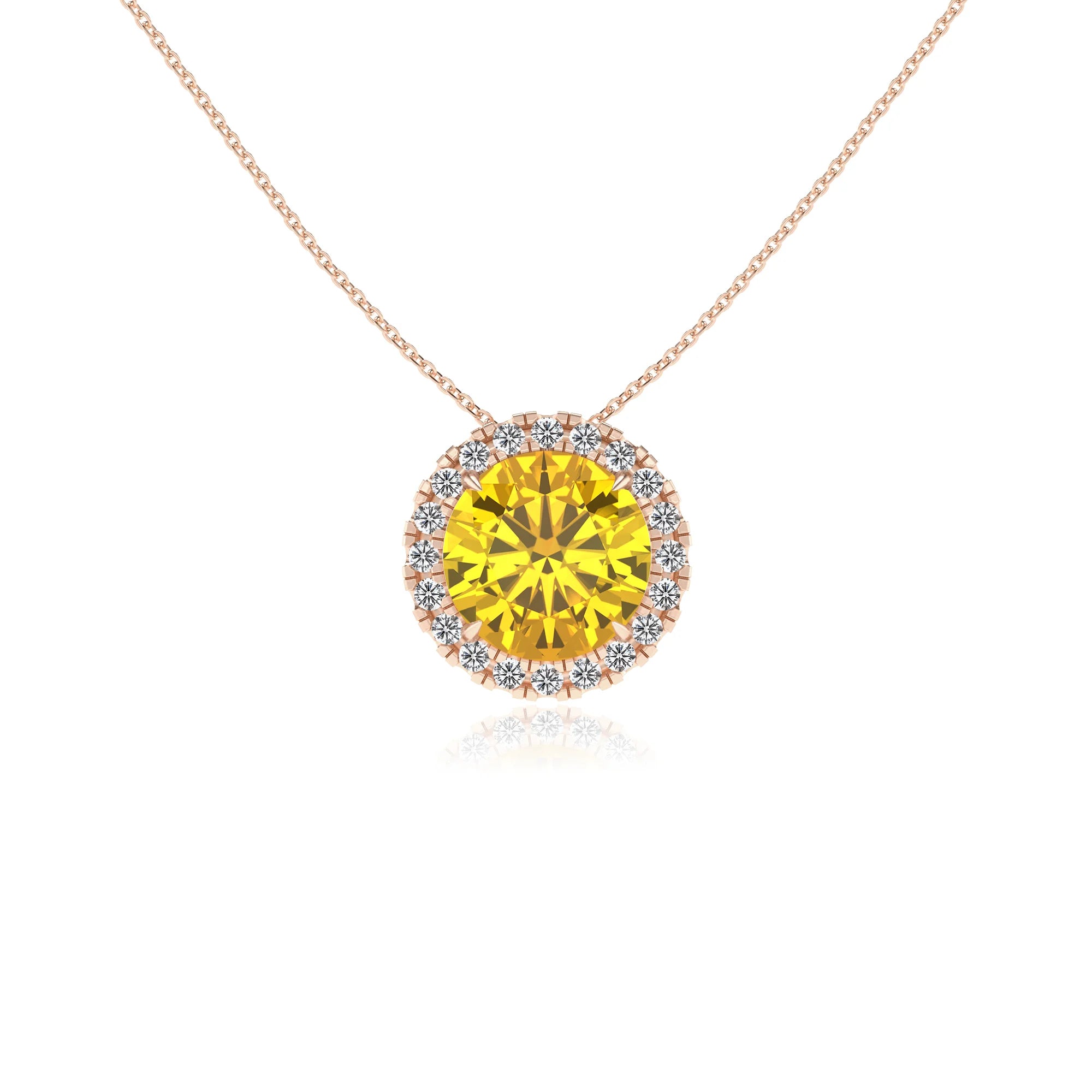 lab grown yellow sapphire round solitaire necklaces in rose gold 