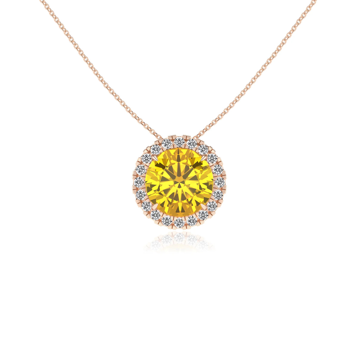 lab grown yellow sapphire round solitaire necklaces in rose gold 