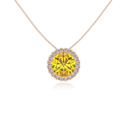 lab grown yellow sapphire round solitaire necklaces in rose gold 