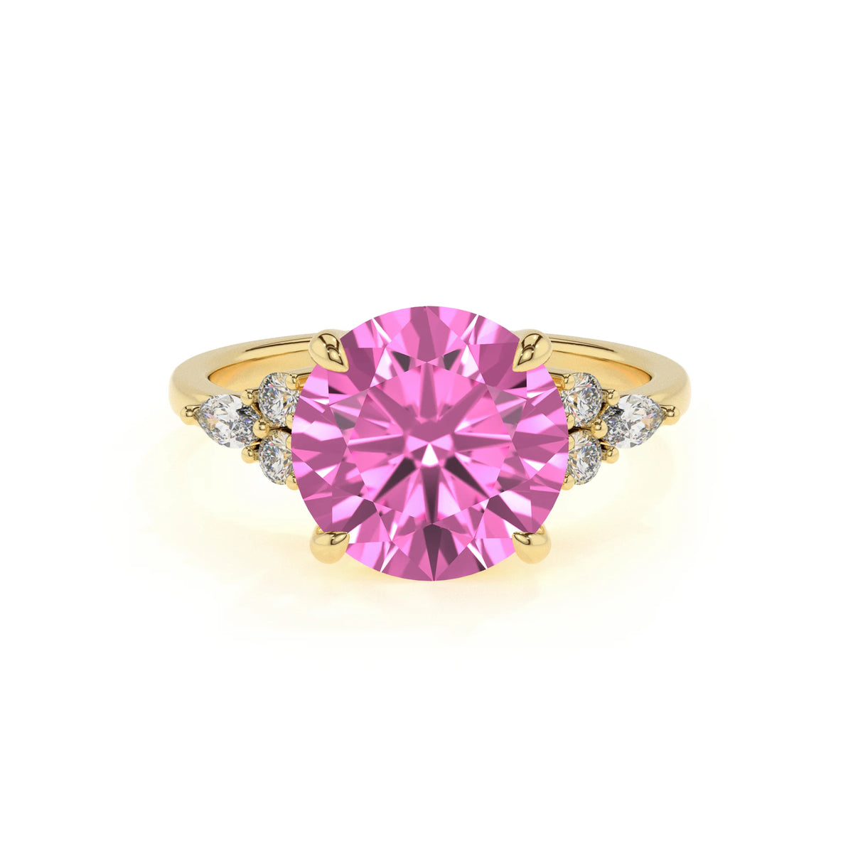 lab grown pink-sapphire round solitaire rings in yellow gold 
