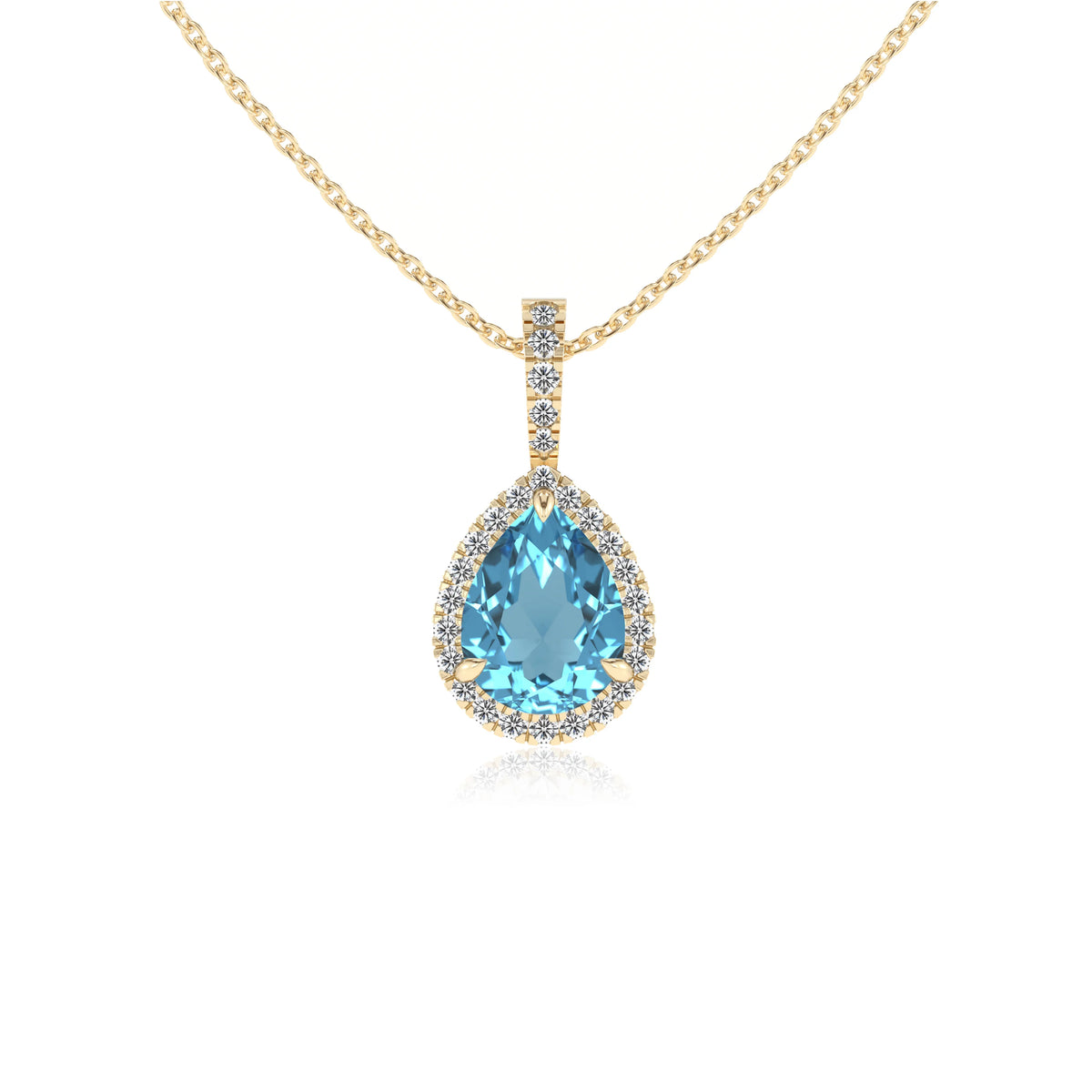 natural swiss-blue-topaz pear solitaire necklaces in yellow gold 