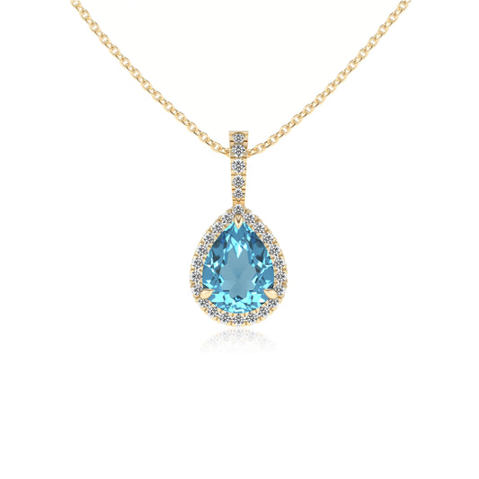 natural swiss-blue-topaz pear solitaire necklaces in yellow gold 