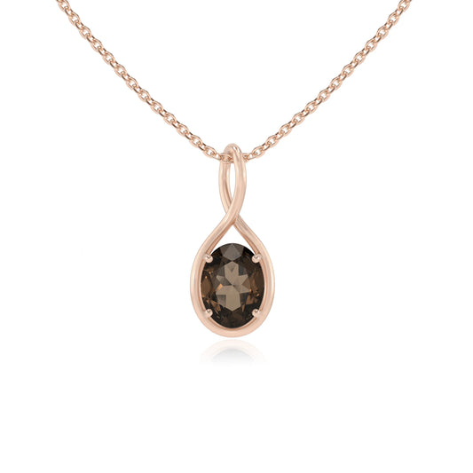 natural smoky-quartz oval solitaire necklaces in rose gold 