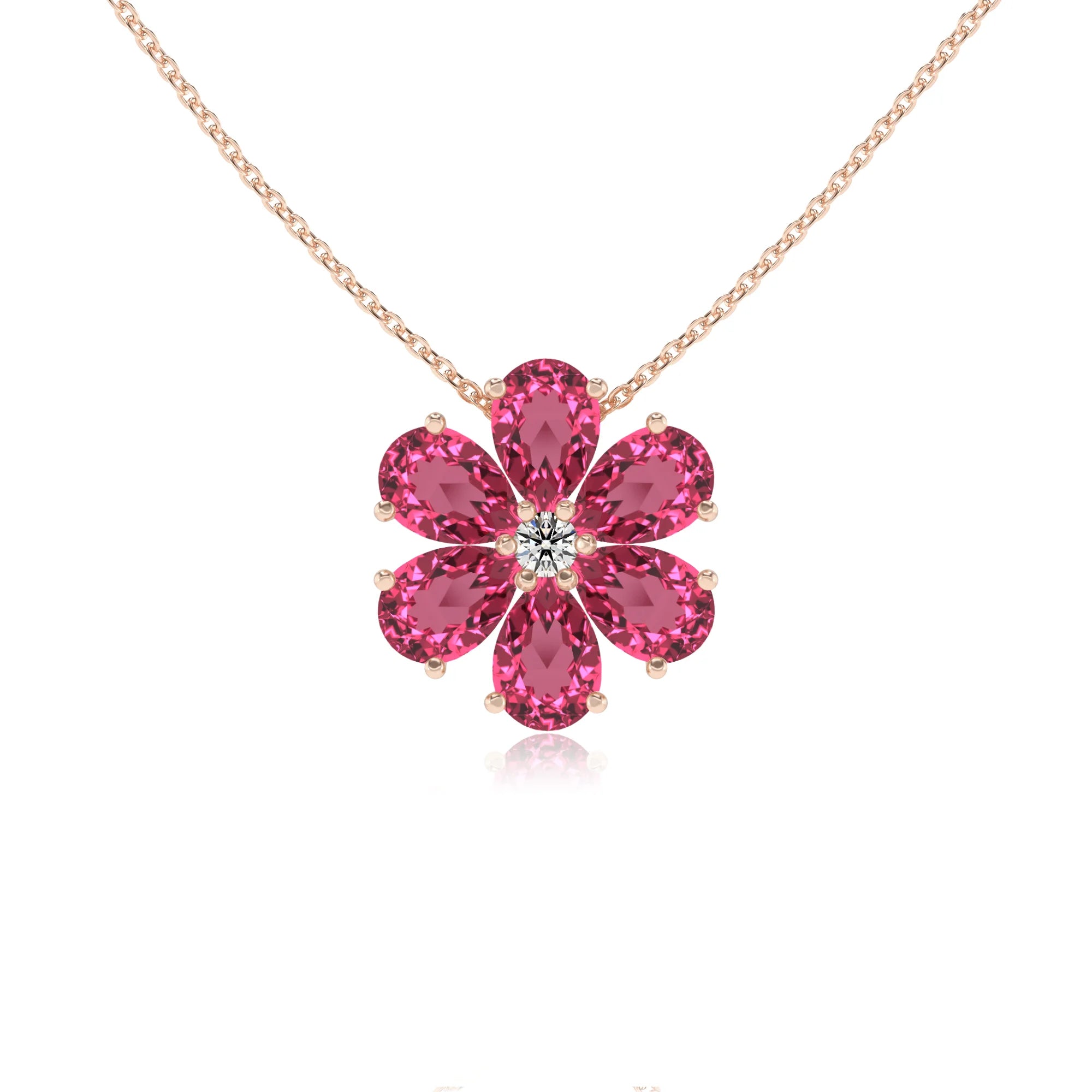 lab grown pink-tourmaline pear solitaire necklaces in rose gold 