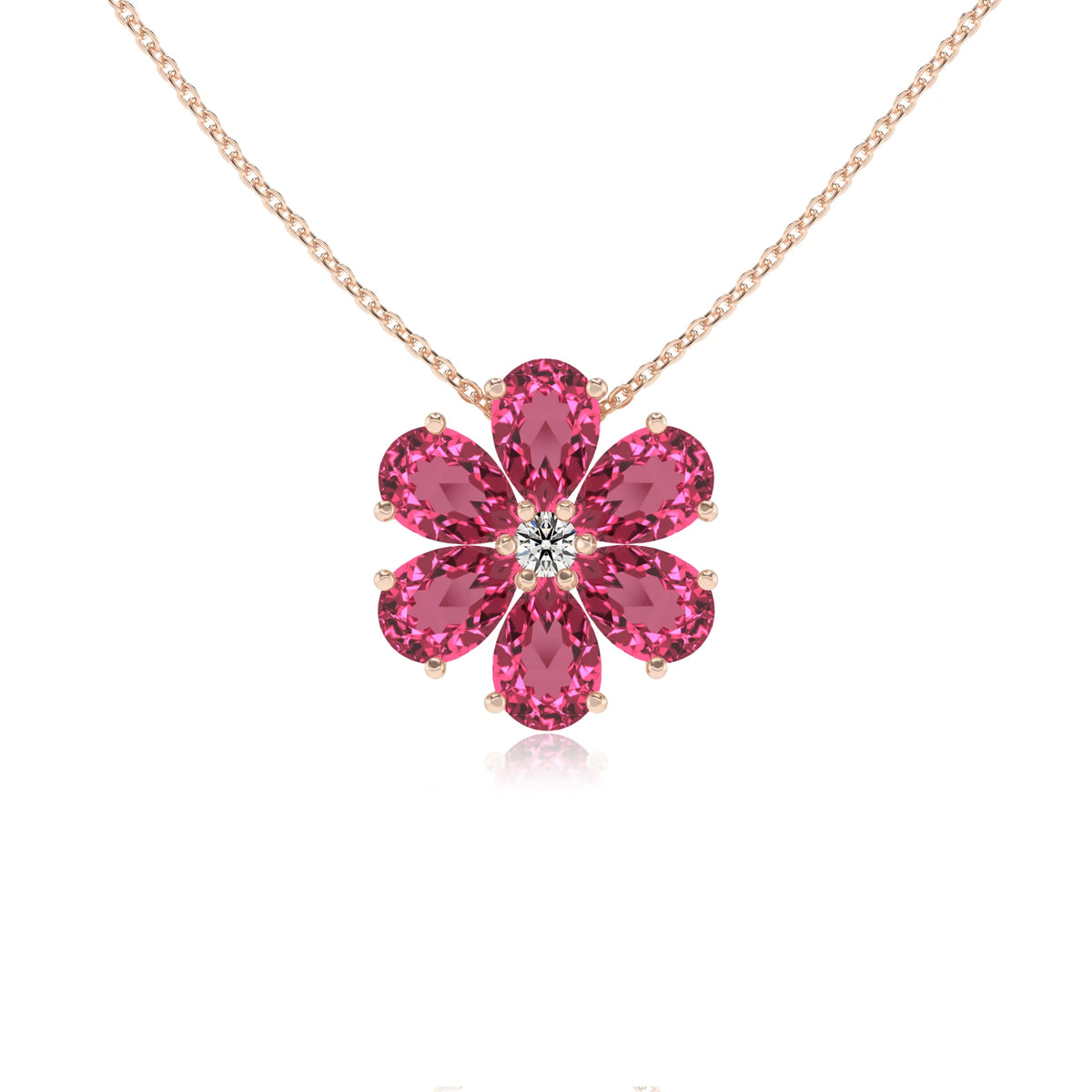 lab grown pink-tourmaline pear solitaire necklaces in rose gold 