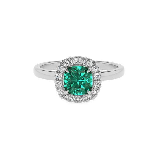 lab grown emerald cushion solitaire rings in white gold 
