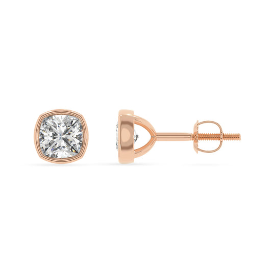 lab grown moissanite cushion stud earrings in rose gold 