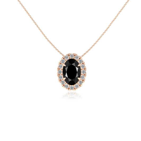 natural black onyx oval solitaire necklaces in rose gold 