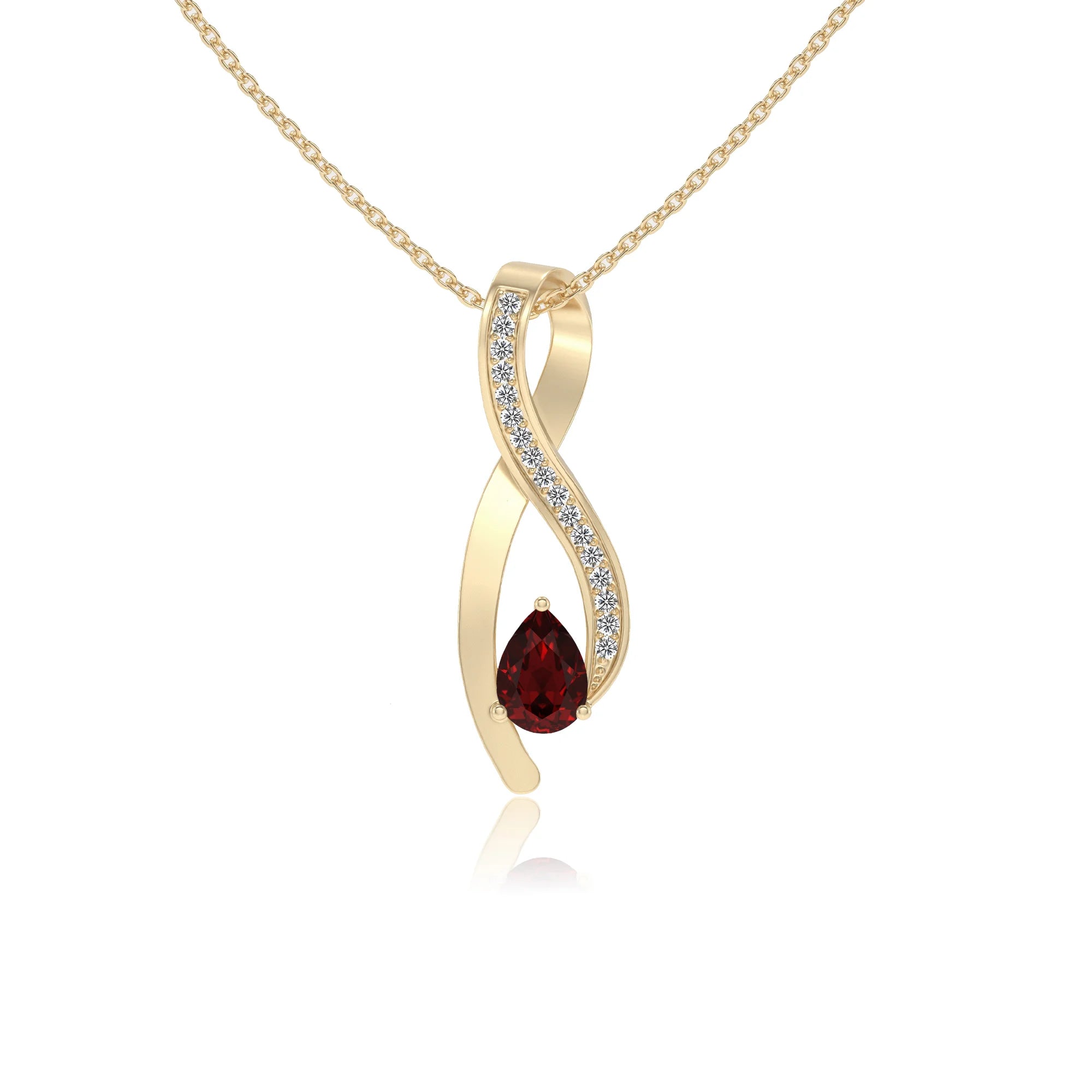 natural garnet pear solitaire necklaces in yellow gold 