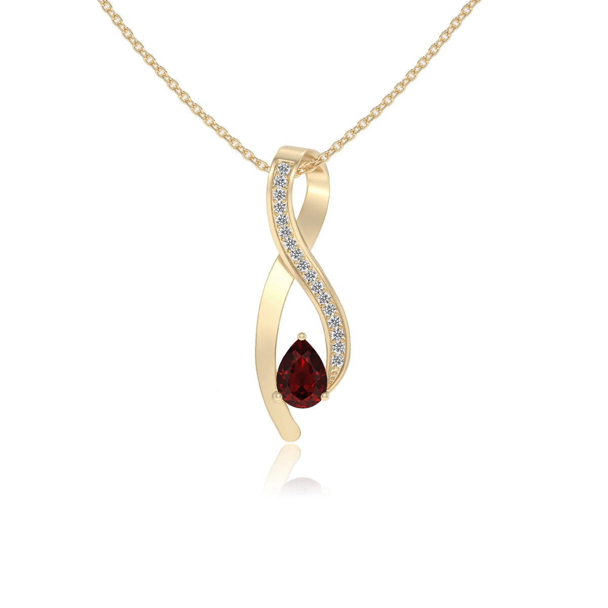 natural garnet pear solitaire necklaces in yellow gold 