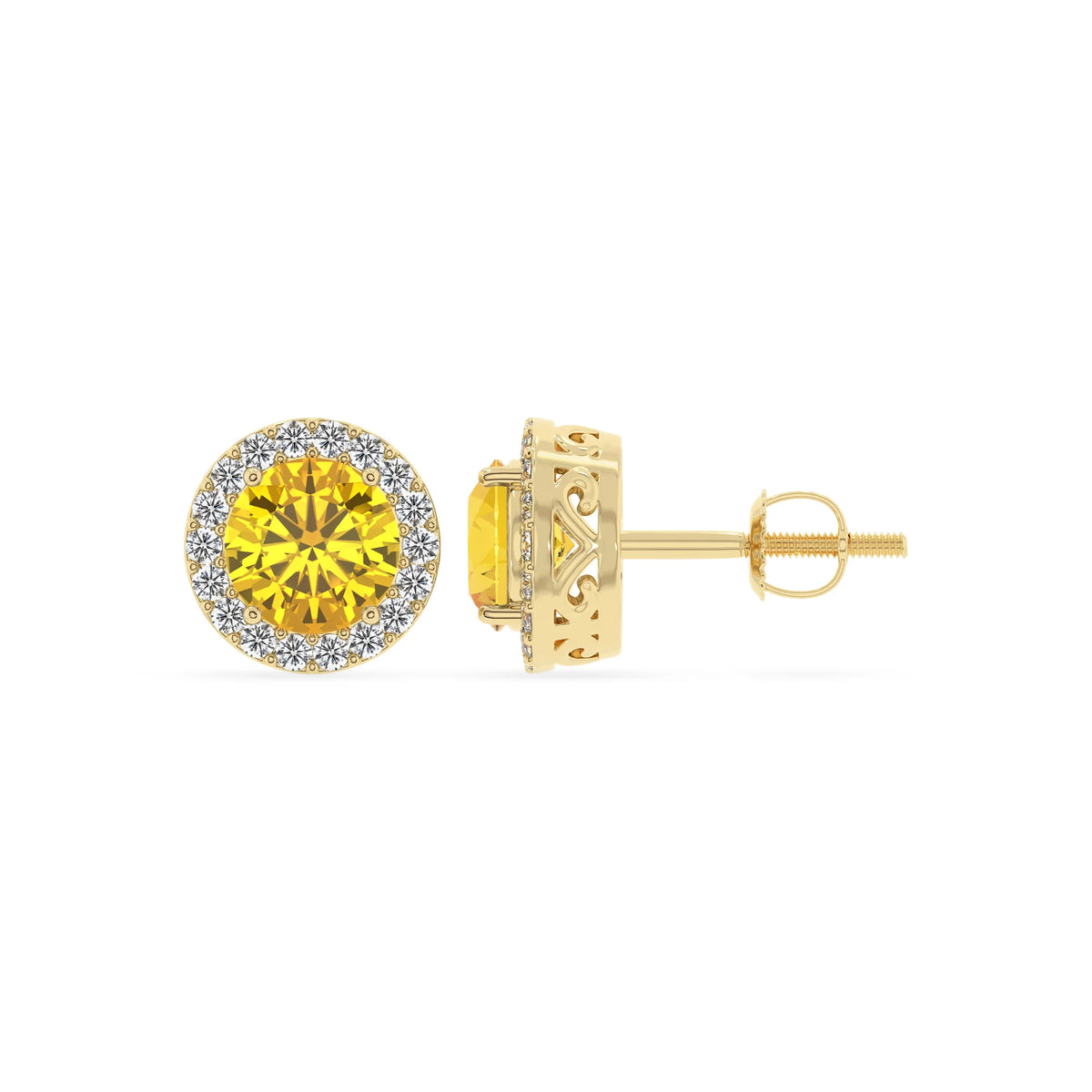 lab grown yellow sapphire round stud earrings in yellow gold 