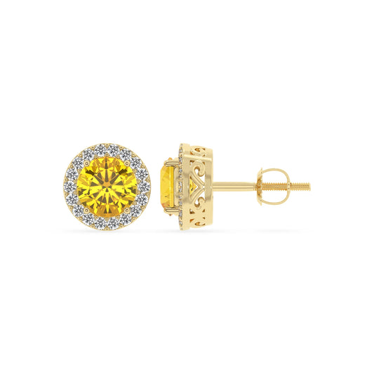 lab grown yellow sapphire round stud earrings in yellow gold 