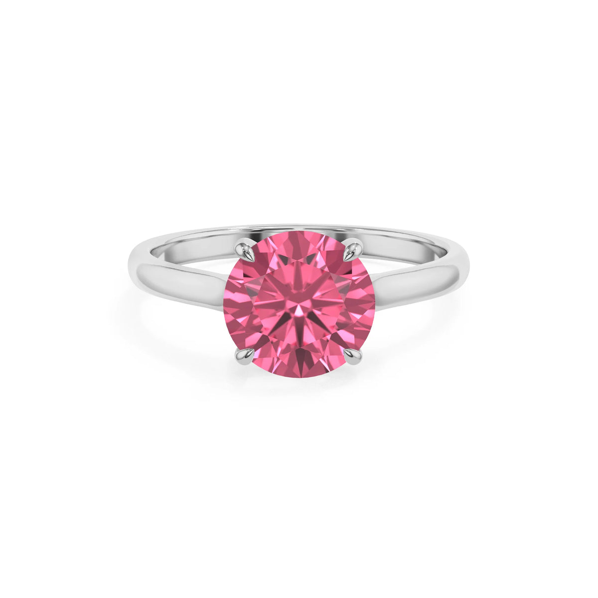 lab grown pink-tourmaline round solitaire rings in platinum 