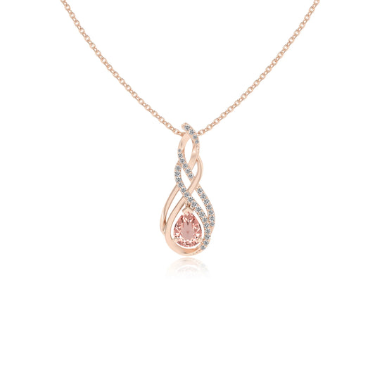 lab grown morganite pear solitaire necklaces in rose gold 