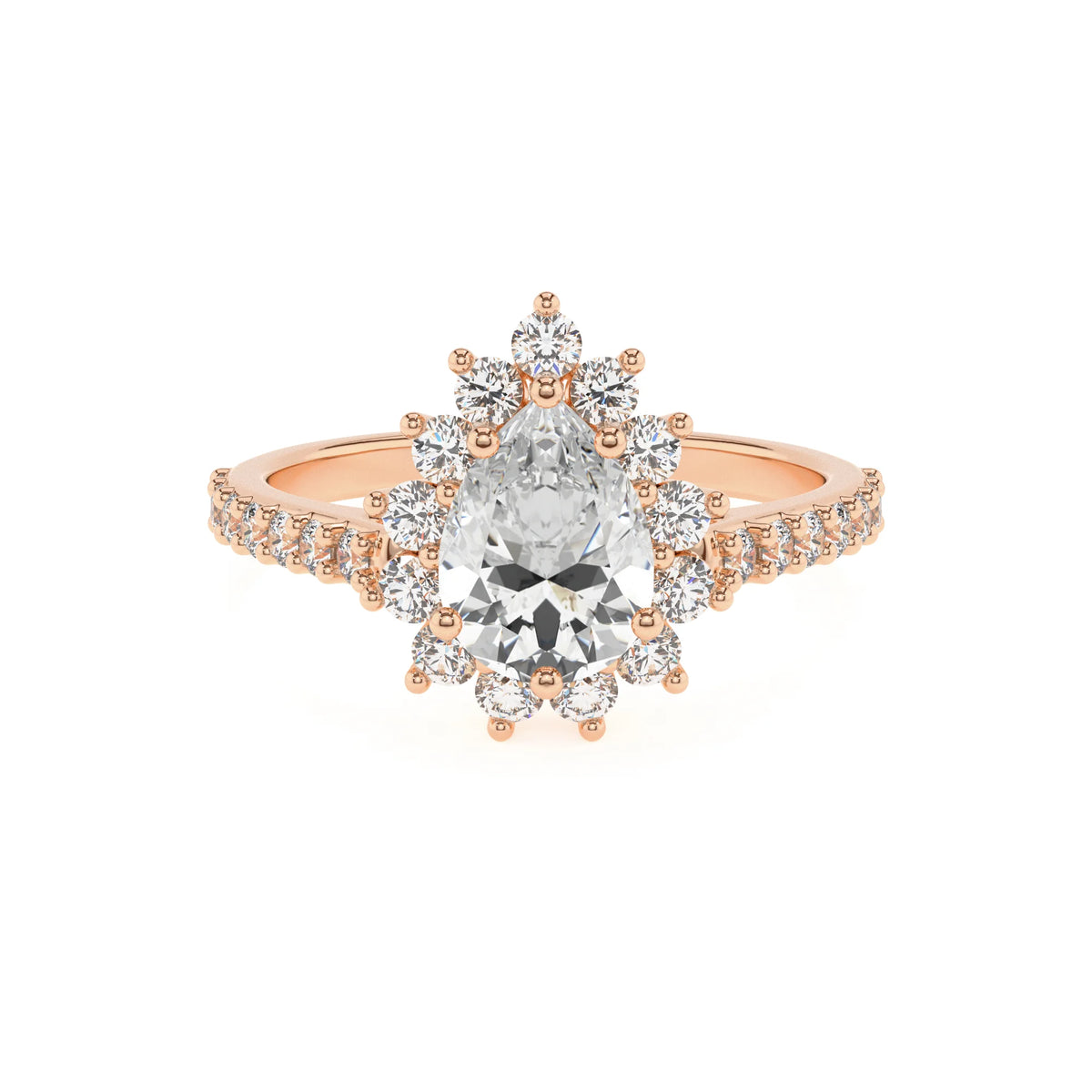 lab grown moissanite pear solitaire rings in rose gold 
