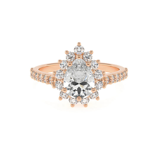 lab grown moissanite pear solitaire rings in rose gold 