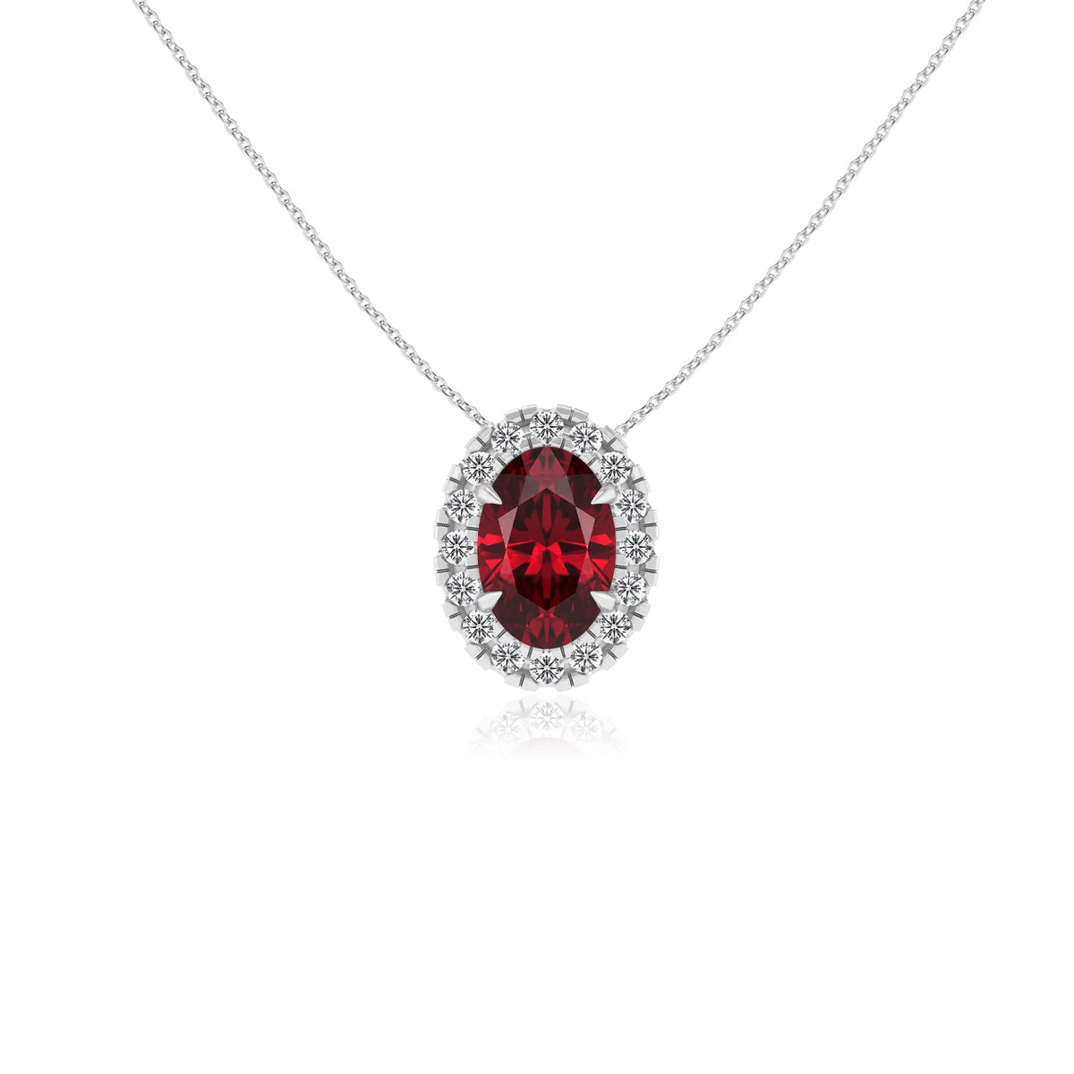 lab grown ruby oval solitaire necklaces in white gold 