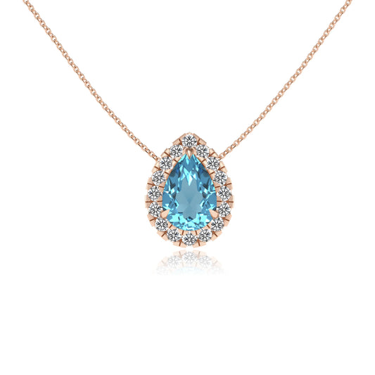 natural swiss blue topaz pear solitaire necklaces in rose gold 