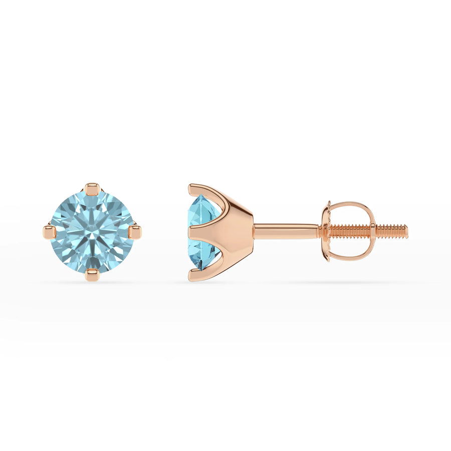 lab grown aquamarine round stud earrings in rose gold 
