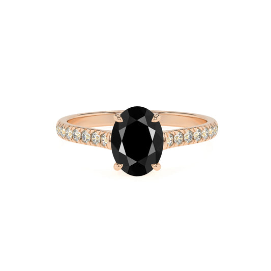 natural black-onyx oval half eternity solitaire engagement rings in rose gold 