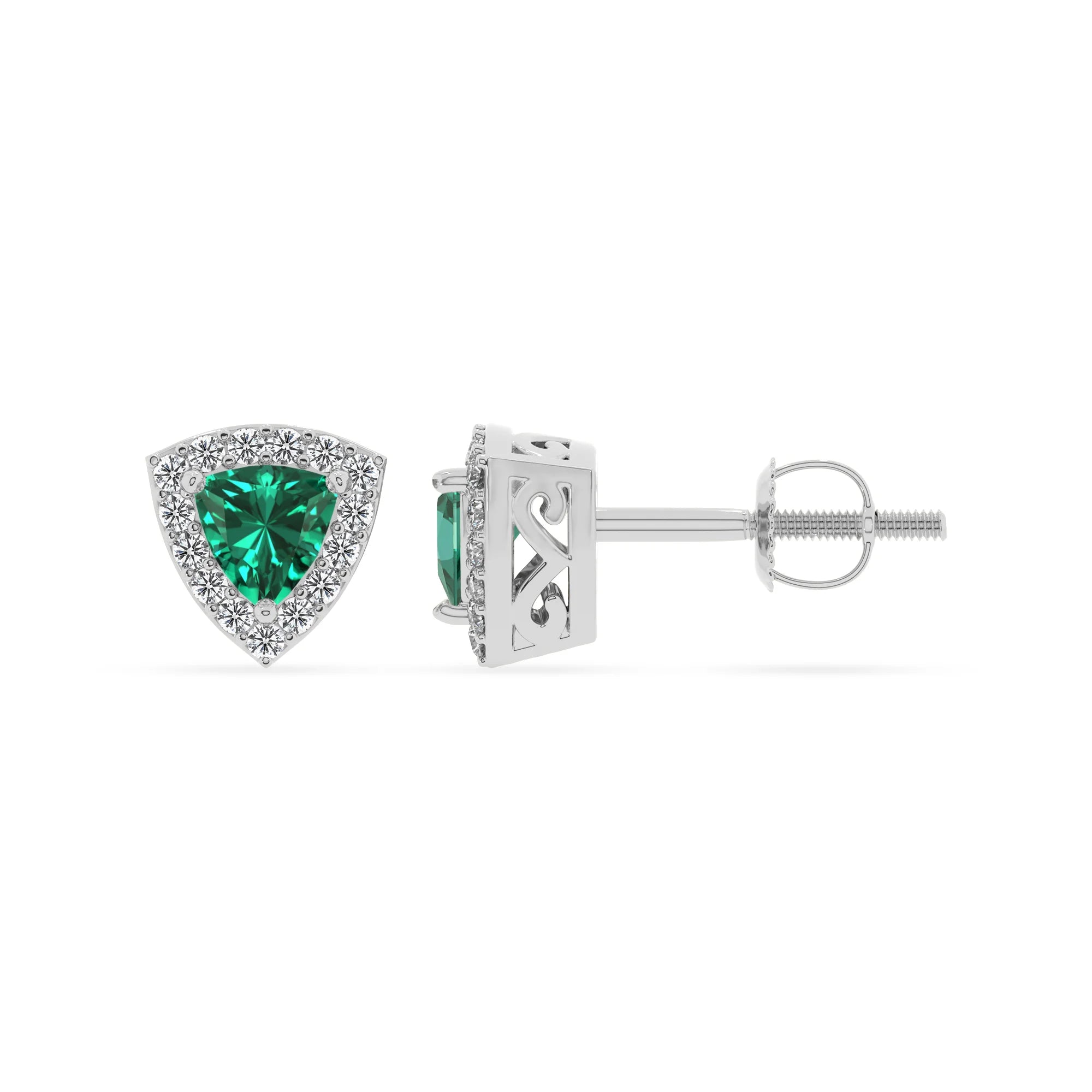 lab grown emerald trillion stud earrings in platinum 