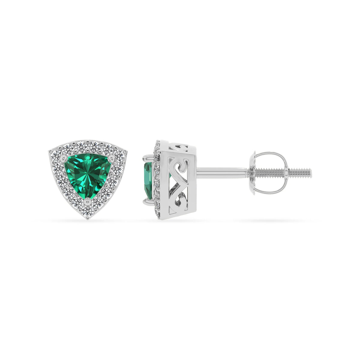 lab grown emerald trillion stud earrings in platinum 