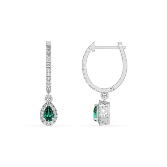 lab grown emerald pear drop earrings in sterling silver 