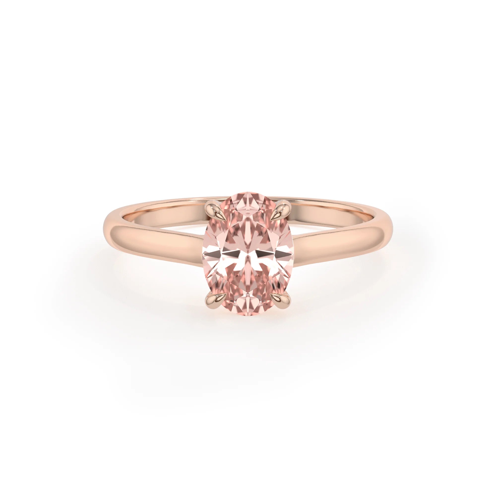 lab grown morganite oval solitaire rings in rose gold 
