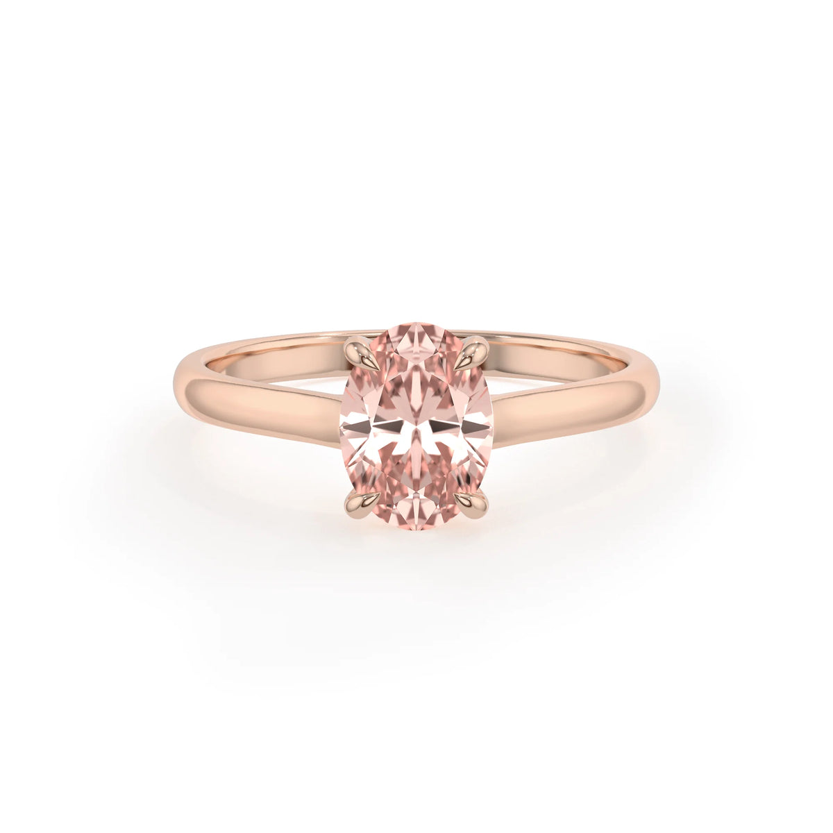 lab grown morganite oval solitaire rings in rose gold 