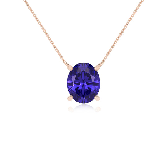 lab grown tanzanite oval solitaire necklaces in rose gold 