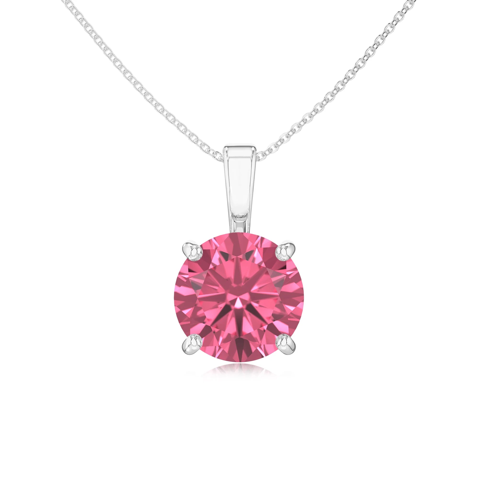 lab grown pink-tourmaline round solitaire necklaces in sterling silver 