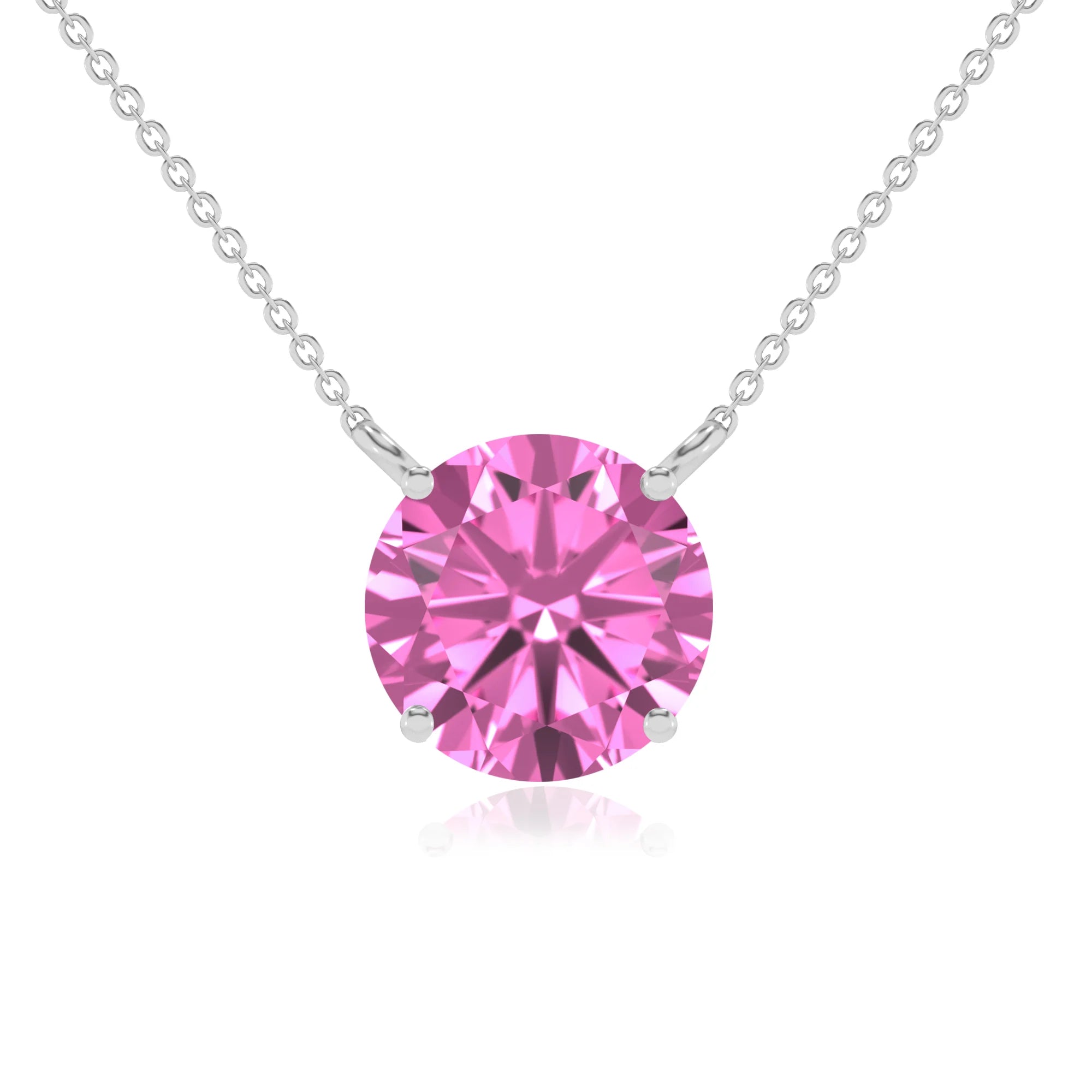 lab grown pink-sapphire round solitaire necklaces in sterling silver 