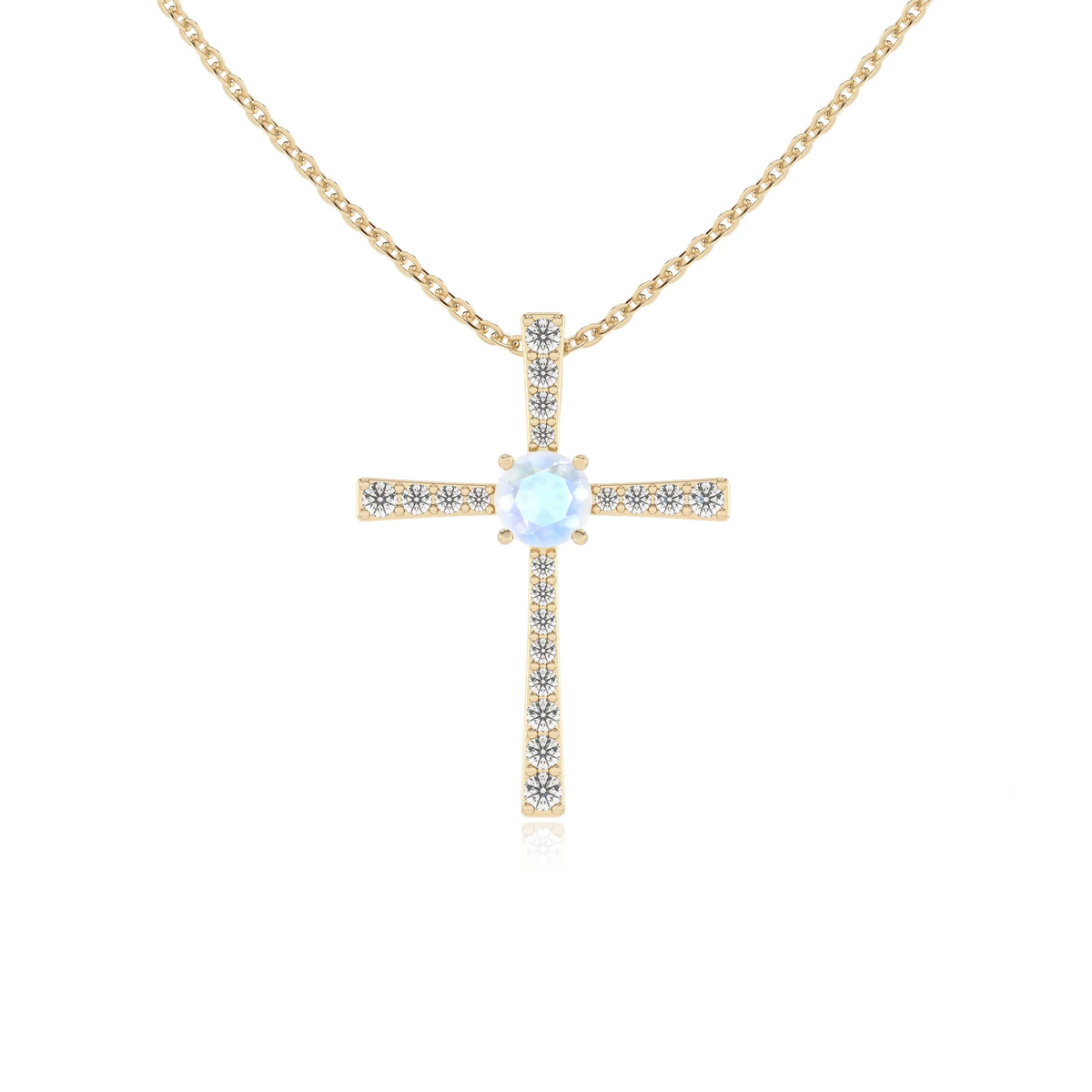 natural rainbow-moonstone round infinity necklaces in yellow gold 