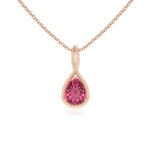 lab grown pink-tourmaline pear solitaire necklaces in rose gold 