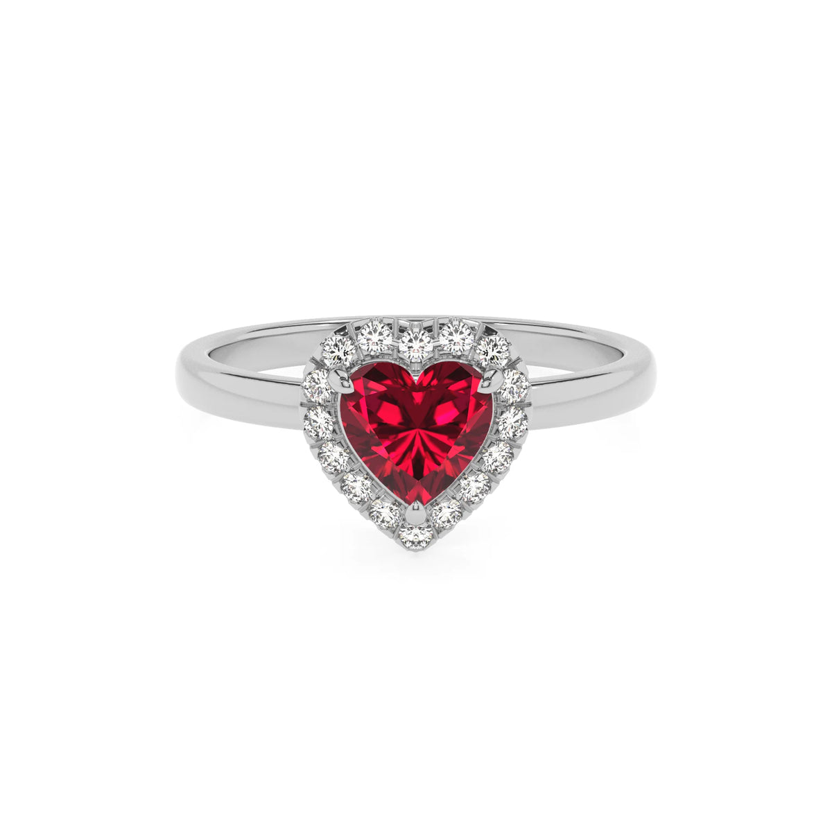 lab grown ruby heart solitaire rings in sterling silver 
