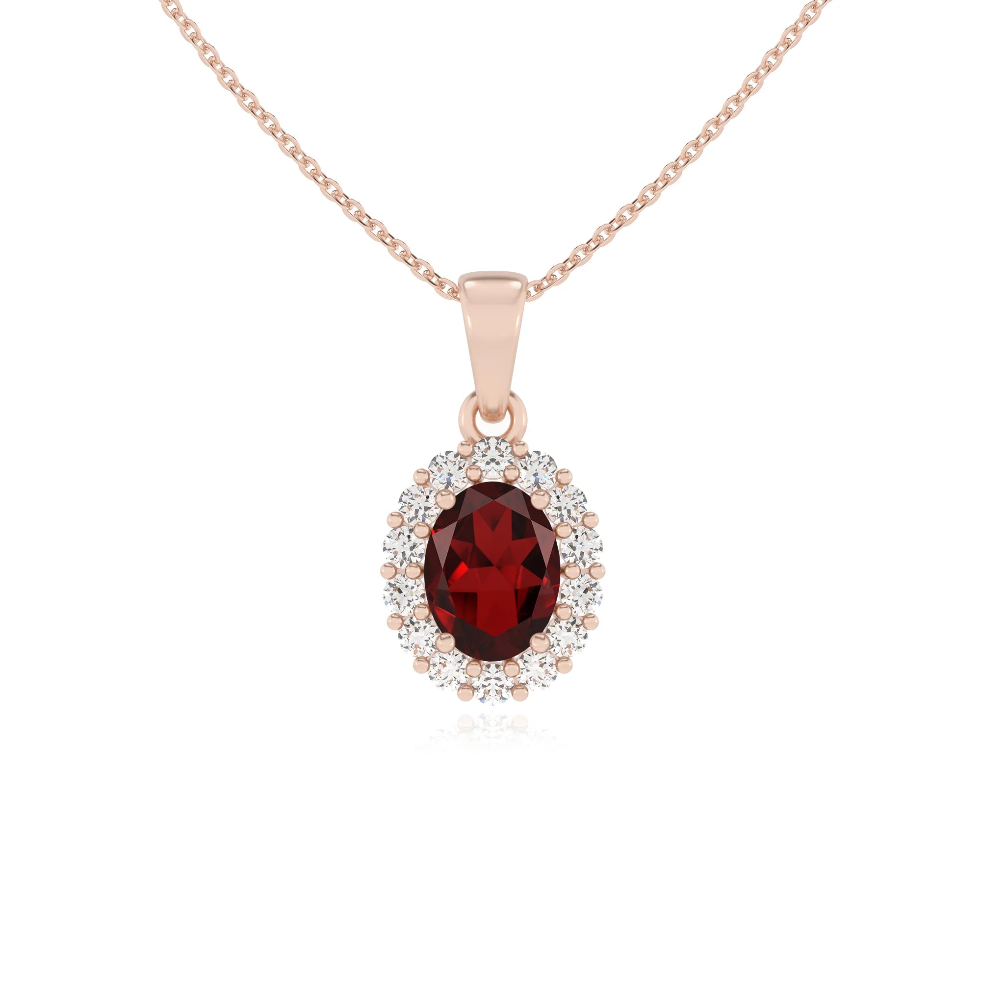natural garnet oval solitaire necklaces in rose gold 