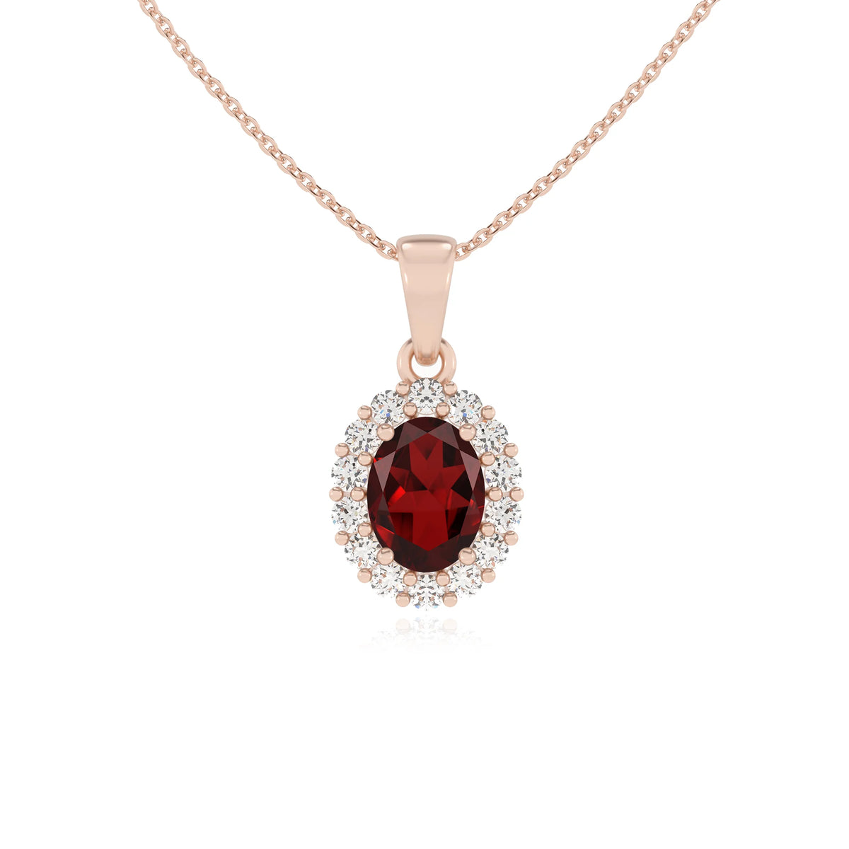 natural garnet oval solitaire necklaces in rose gold 