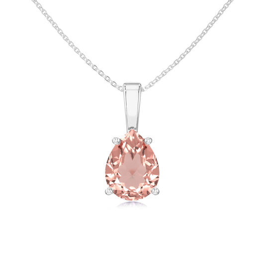 lab grown morganite pear solitaire necklaces in platinum 