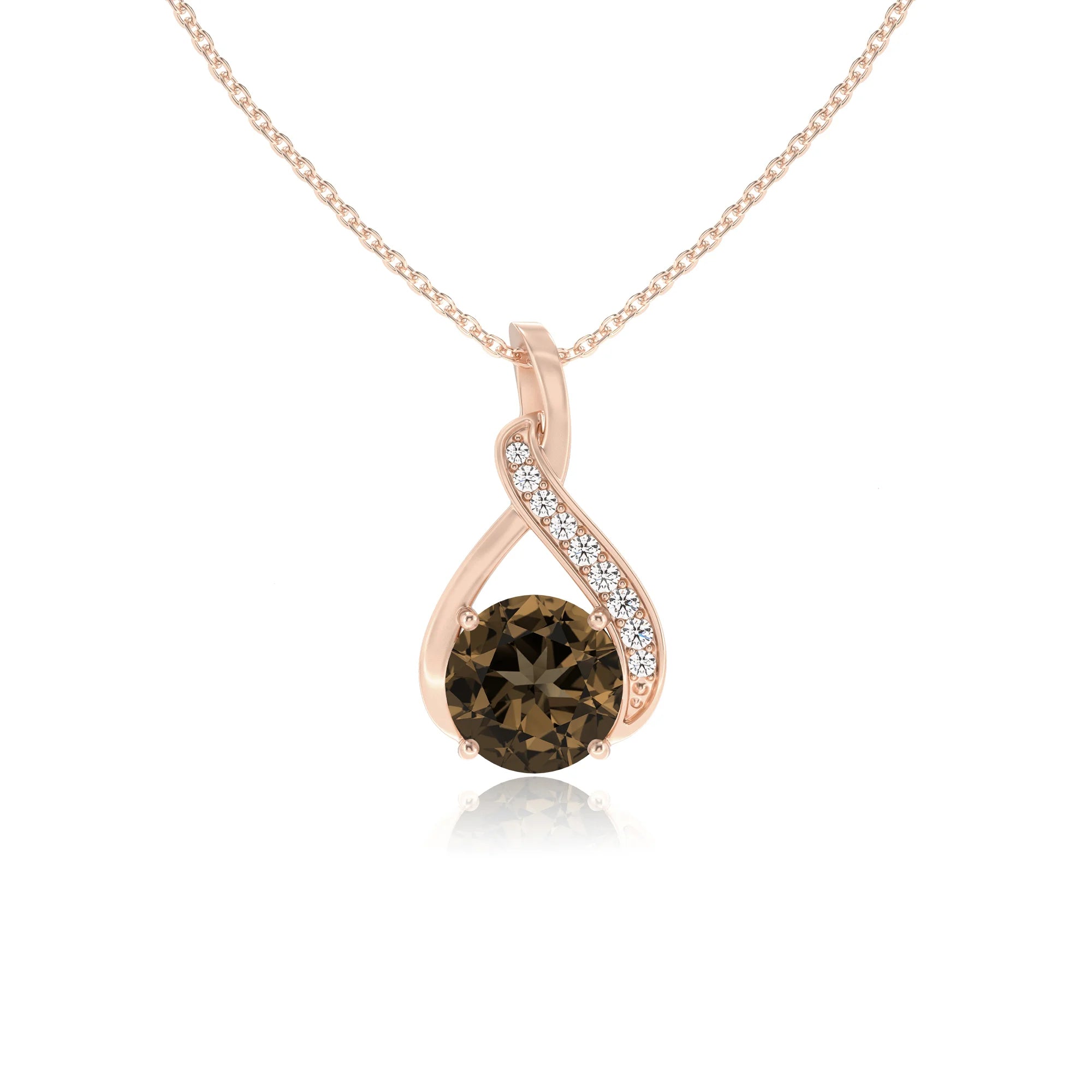 natural smoky-quartz round solitaire necklaces in rose gold 