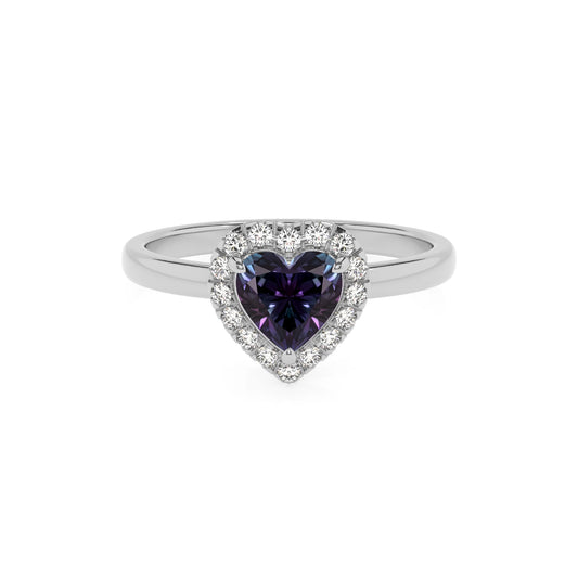 lab grown alexandrite heart solitaire rings in white gold 
