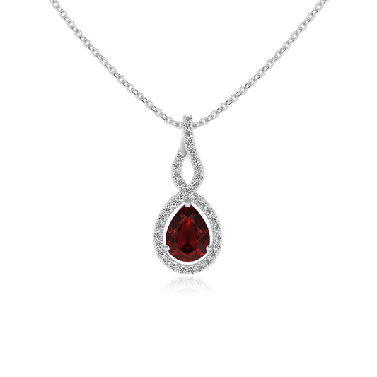natural garnet pear necklaces in sterling silver 