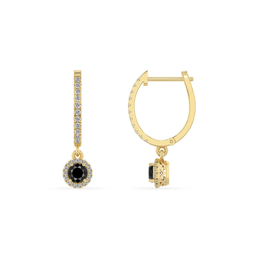 natural black onyx round drop earrings in yellow gold 