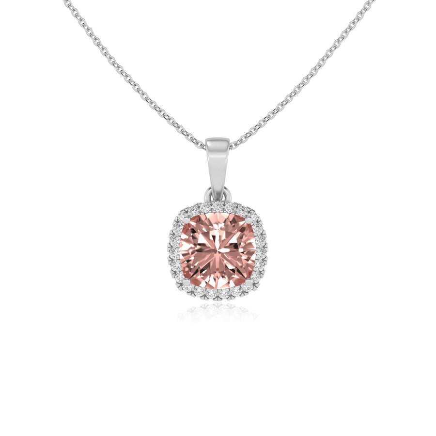 lab grown morganite cushion solitaire necklaces in sterling silver 